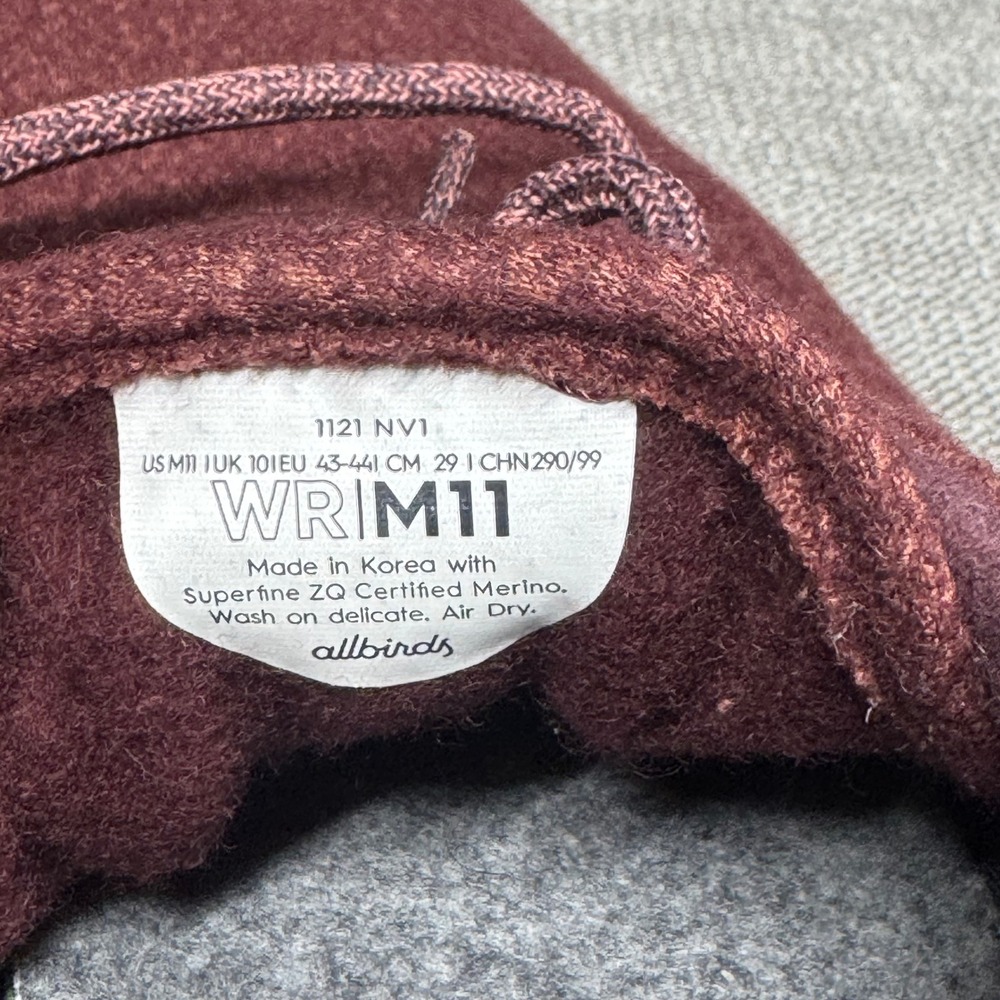 Allbirds Merino Wool Runners Mens 11 Burgundy Maroon Low Top Sneakers WRM11 - Picture 7 of 12